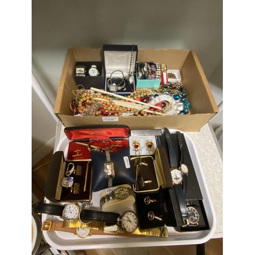 261 - Box & tray of watches, cufflinks & jewellery