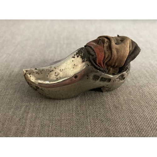 266 - Silver clog pin cushion circa 1900