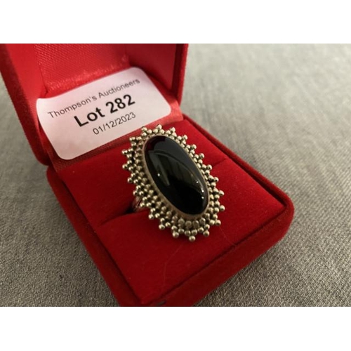 282 - Silver & jet ring (size Q)