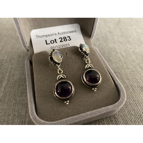 283 - Pair of silver, moonstone & amethyst earrings