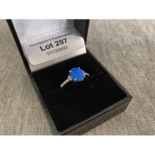 297 - Silver & blue opal set ring (size O)