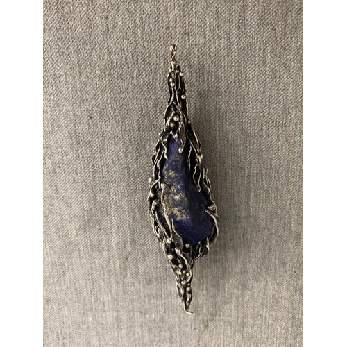 299 - Modernist 1970's silver lapis lazuli brooch