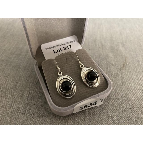 317 - Pair of silver & jet earrings