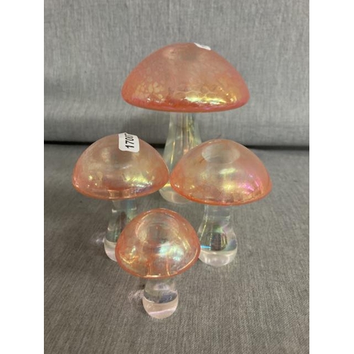 321 - 4 matching Heron iridescent peach glass mushrooms