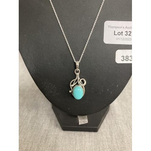 327 - Silver & turquoise pendant on silver chain