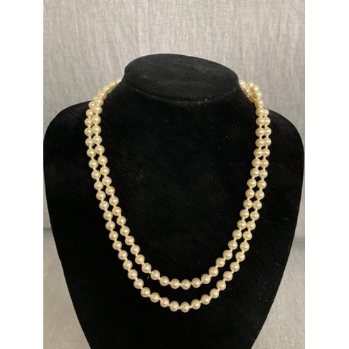 925 silver clasped double string pearl necklace