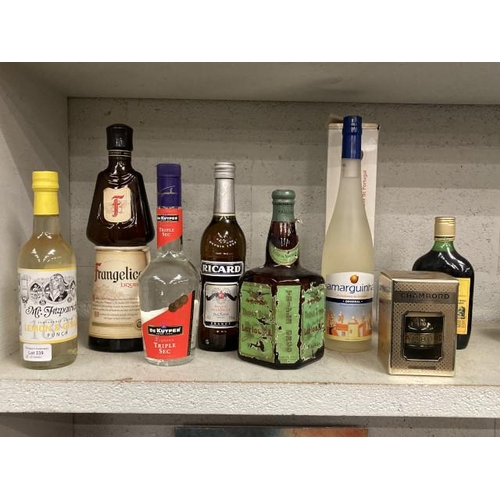 339 - 8 bottles of liqueurs etc: 50cl bottle Ricard pastis, 70cl bottle Frangelico, 35cl bottle Buckfast t... 