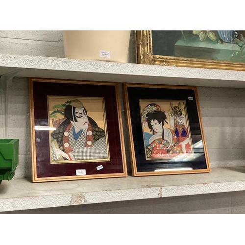 341 - 2 framed Japanese fabric dioramas 38x41cm