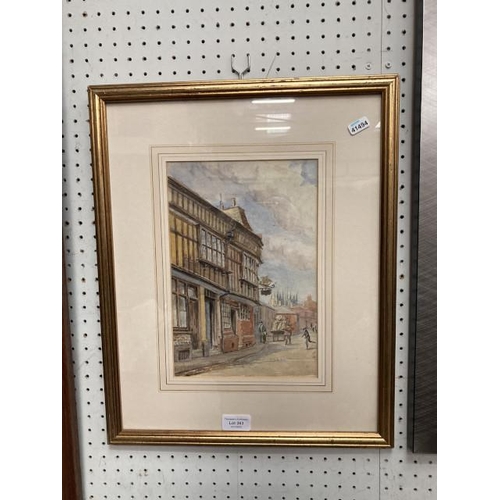 363 - Gilt framed watercolour of a early street scene signed K Lynn 38x47cm