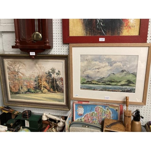 367 - Framed signed J. Folkard autumnal oil on canvas 45x60cm & framed watercolour of a mountain scene sig... 