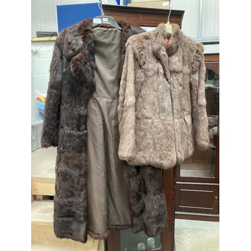 376 - Edelson French rabbit skin fur jacket (size 12) & ladies long fur coat (no size)