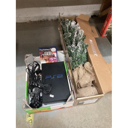 425 - Playstation 2 with one controller & 1 game & boxed 3ft snowy Christmas tree