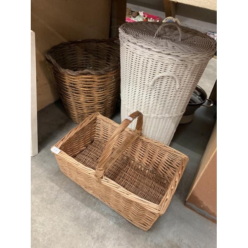 433 - 2 wicker baskets & a wicker gathering basket