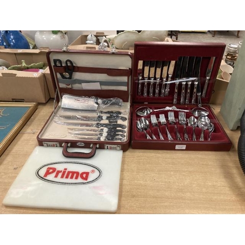 447 - Canteen of stainless steel cutlery (45 pieces) and a cased set of Prima chef's knives etc (8 pieces)