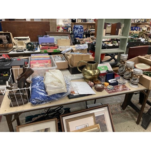 457 - Collectables including Concorde memorabilia, large brass jug, vintage wedding veil and gloves, orien... 