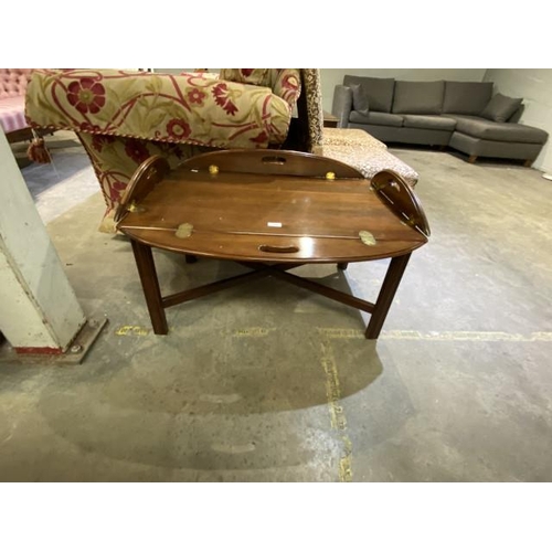 68 - Contemporary mahogany butlers tray/table 45H 87W 55D