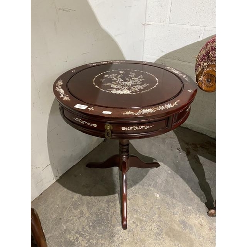 80 - Chinese mother of pearl inlaid drum table 63H 56cm diameter