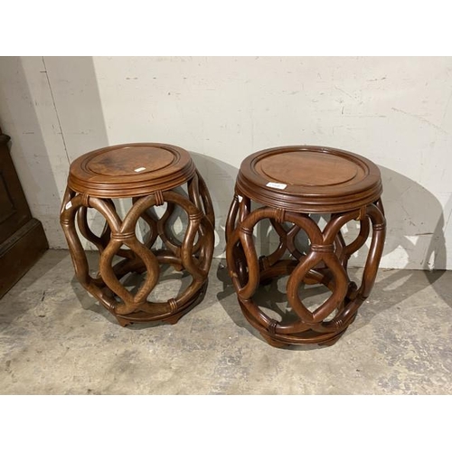 82 - Pair of Chinese hardwood Ming style drum stools 45H 40cm diameter