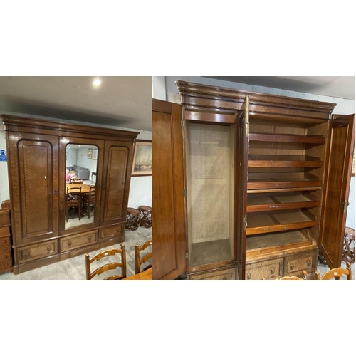 84 - Victorian compactum linen mirrored wardrobe in walnut 211H 200W 60D