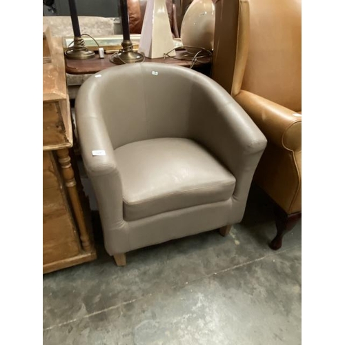 89 - Taupe leather tub chair 67W