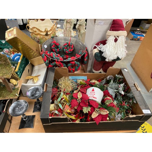 441 - 9 boxes of Christmas decorations including baubles, tinsel, wreaths ornaments etc, a nativity scene,... 