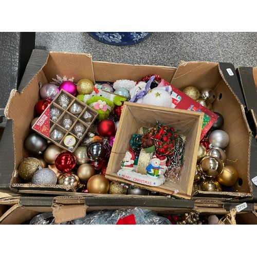 441 - 9 boxes of Christmas decorations including baubles, tinsel, wreaths ornaments etc, a nativity scene,... 