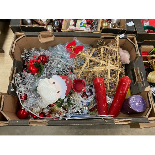 441 - 9 boxes of Christmas decorations including baubles, tinsel, wreaths ornaments etc, a nativity scene,... 