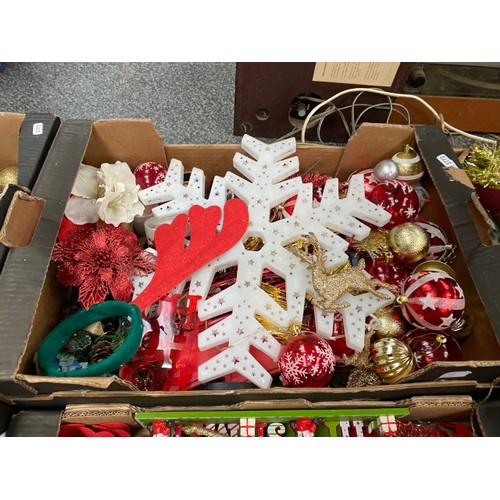 441 - 9 boxes of Christmas decorations including baubles, tinsel, wreaths ornaments etc, a nativity scene,... 