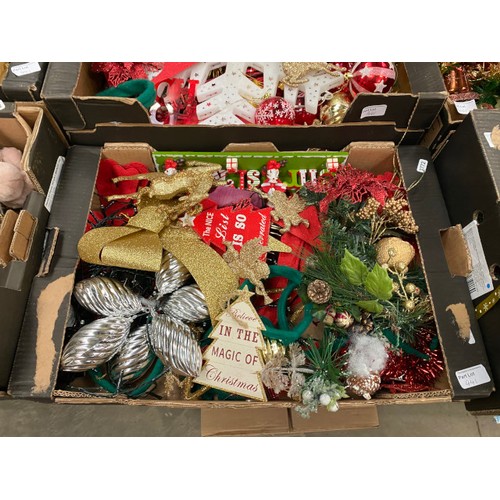 441 - 9 boxes of Christmas decorations including baubles, tinsel, wreaths ornaments etc, a nativity scene,... 