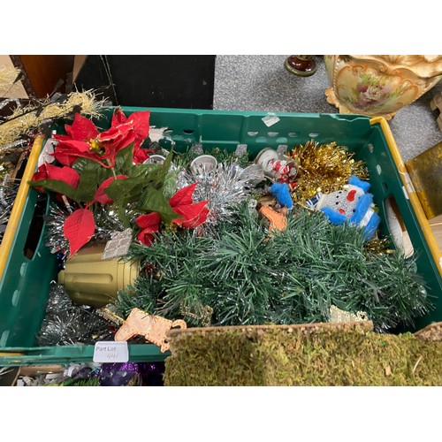 441 - 9 boxes of Christmas decorations including baubles, tinsel, wreaths ornaments etc, a nativity scene,... 