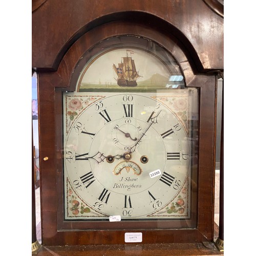 71 - Mahogany and oak J. Shaw, Billingboro time and strike long case clock with pendulum and 2 weights 21... 