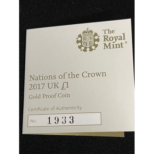 76 - “The Royal Mint” Nations of The Crown 2017 UK £1 Gold Proof Coin 
Denomination: £1
Issuing Authority... 