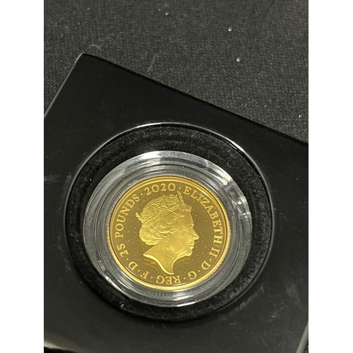 73 - “The Royal Mint” Queen 2020 UK Quarter-Ounce Gold Proof Coin 
Denomination: £25
Issuing Authority: U... 