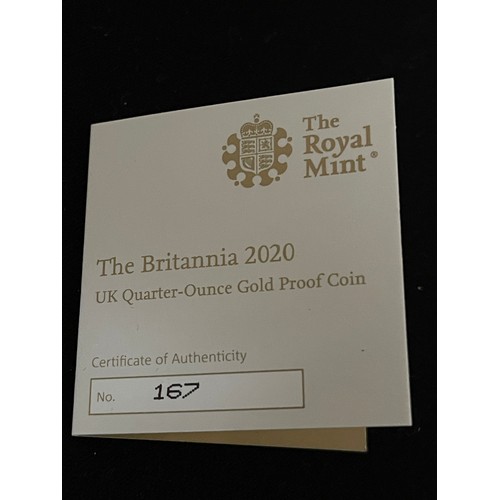 65 - “The Royal Mint” The Britannia 2020 UK Quarter-ounce Gold Proof Coin 
Denomination: £25
Issuing Auth... 