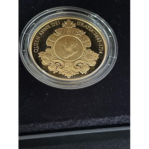 63 - “The Royal Mint” The 300th Anniversary Of The Death Of Queen Anne 2014 UK £5 Gold Plated Proof Coin ... 