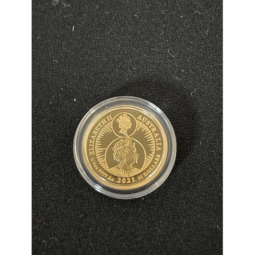 61 - “The Perth Mint” Australian Nugget 35th Anniversary 2021 1/4oz Gold Proof Coin 
Gold Content: 0.25 (... 