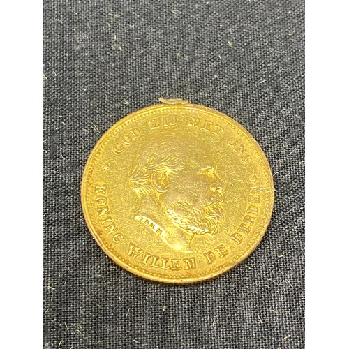 88 - 1875 Netherlands Dutch Gold 10 Gulden
Obverse:  KONING WILLEM DE DERDE * GOD ZIJ MET ONS
Reverse: KO... 