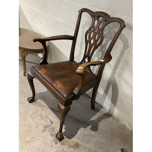 Chippendale style mahogany claw & ball open armchair 65W