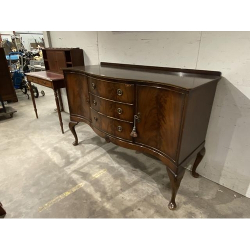 130 - Thos Smith, The Rink, Harrogate mahogany serpentine sideboard with 1 key 92H 141W 53D