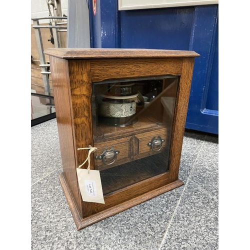 142 - Edwardian oak smokers cabinet with tobacco jar 27W 33H 19D