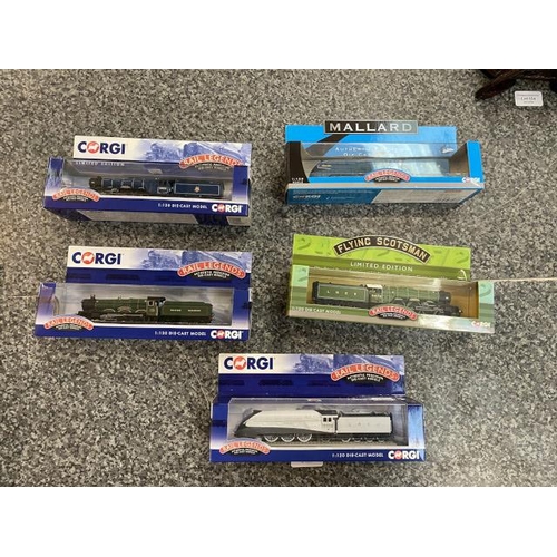 155 - 5 boxed Corgi 1:120 die-cast trains; LNER 4-6-2 A4 Class Silver Link, BR 4-6-0 Castle Class Nunney C... 