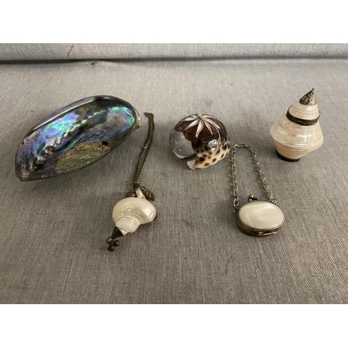 177 - 5 pieces of natural shell collectables inc. mother of pearl, Victorian, Paua shell etc.