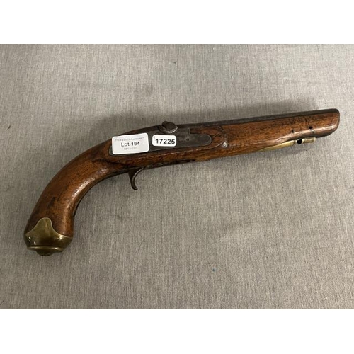 194 - British percussion pistol, good lock, missing hammer