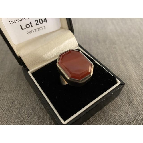 204 - Silver & carnelian ring (size R)