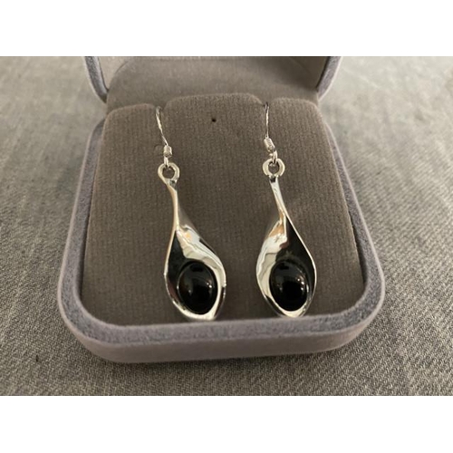 208 - Pair of silver & jet earrings