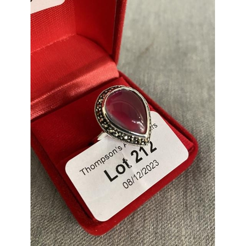 212 - Silver, amethyst & marcasite ring (size T)