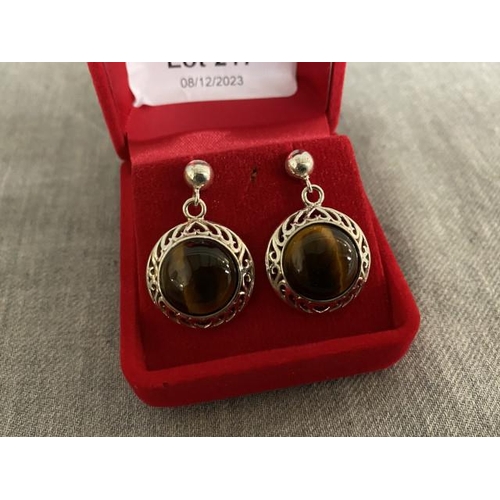 217 - Pair of silver & tiger eye earrings