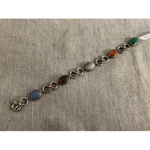 219 - Silver & polished gemstone bracelet