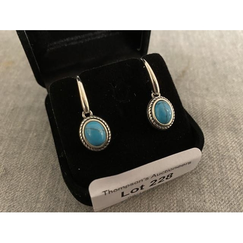 228 - Pair of silver & turquoise earrings