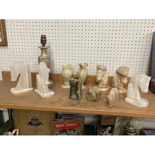 269 - 11 pieces of onyx & alabaster inc . bookends, table lamp etc.